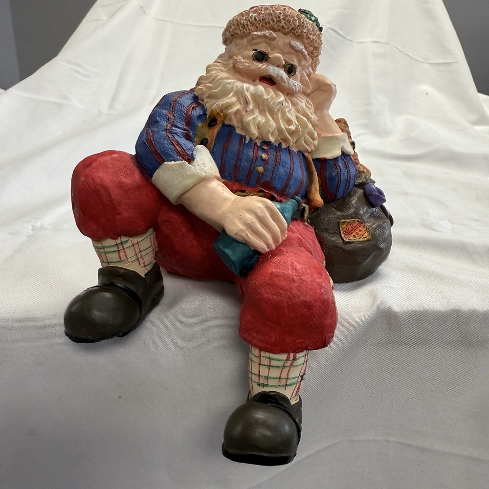 Vintage Sleeping Santa Shelf Sitter Hand Painted Stocking Hanger Christmas 90s